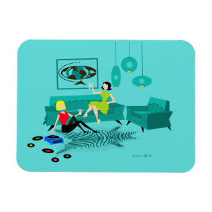 Retro Girl's nacht in Flexible Magnet Magneet