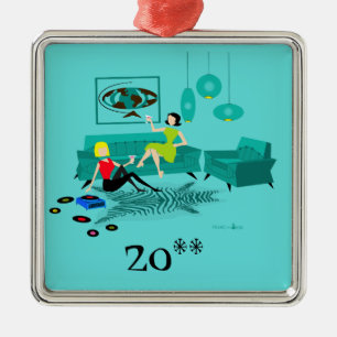 Retro Girl's nacht in kerstsieraad Metalen Ornament