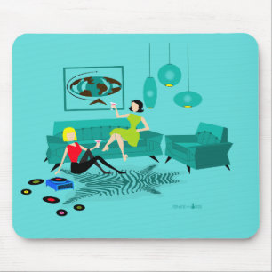 Retro Girl's nacht in Mousepad Muismat