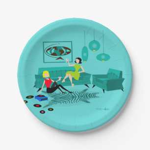 Retro Girls nachts in papieren Borden Papieren Bordje