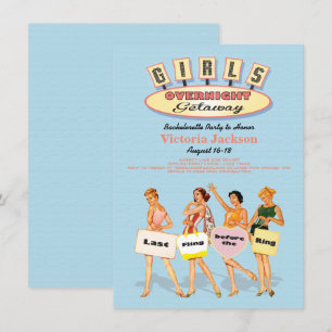 Retro Girls Overnight Gtaway Invitations Kaart