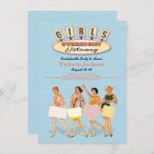 Retro Girls Overnight Luggaway Invitations (Devant / Derrière)