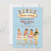 Retro Girls Overnight Luggaway Invitations (Devant)