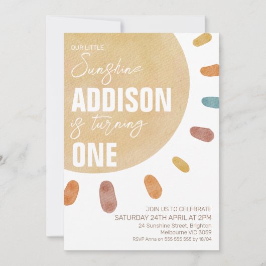 Retro Girls Sunshine 1er Invitation anniversaire (Devant)