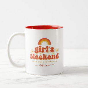 Retro Girls Weekend Custom Name Bachelorette Party Tweekleurige Koffiemok