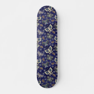 Retro Girly Blue Butterfly Motif skateboard