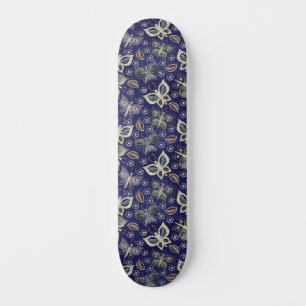 Retro Girly Blue Butterfly Patroon Breed Skateboard