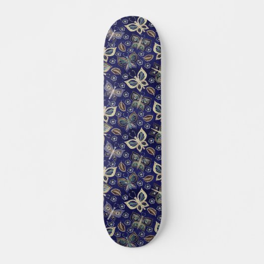 Retro Girly Blue Butterfly Pattern Skateboard (Voorkant)