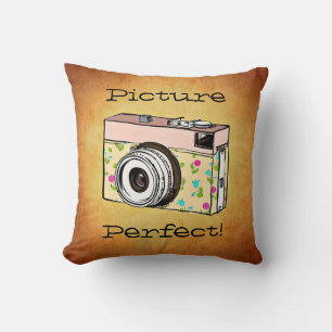 Retro Girly Camera Photographe Carré Coussin