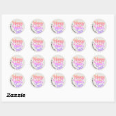 Retro Girly  Gelukkig Nieuwjaar Roze Script Ronde Sticker (Vel)