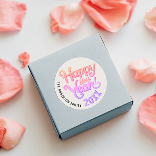 Retro Girly  Gelukkig Nieuwjaar Roze Script Ronde Sticker