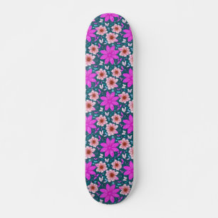 Retro Girly Roze Bloemen Patroon Skateboard