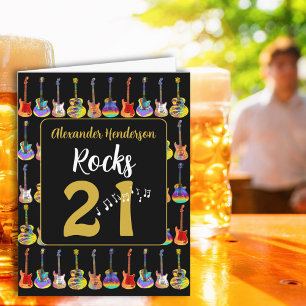 Retro Gitaar 21e Verjaardag Zwart en Goud Kaart