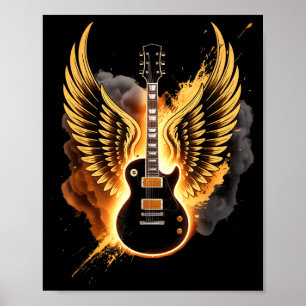 Retro Gitaar Vleugels Abstracte Kunst Rock And Rol Poster