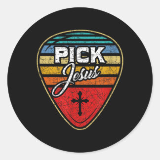 Retro Gitarist Gitaarplecter Christelijke Muziek J Ronde Sticker