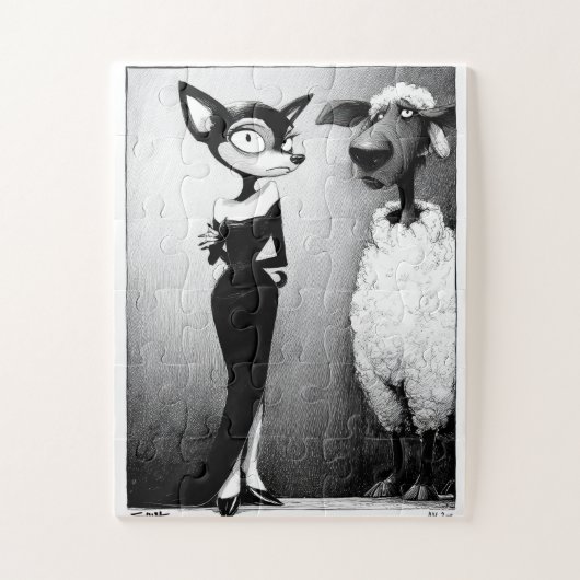 Retro Glam Chat et Sheep Jigsaw Puzzle (Vertical)