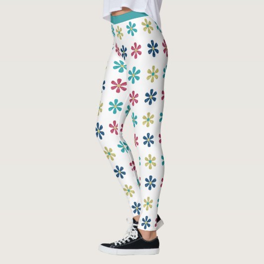 Retro Glam Girly 60s Glitter Bloemen Goud Blauw Ro Leggings (Links)