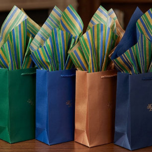 Retro Glam Strepen Blauw Groen Goud Folie Patroon Tissuepapier