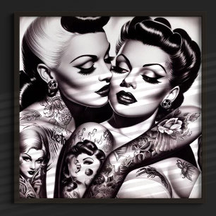 Retro Glam Tattoo Meisjes Poster