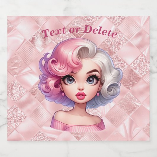 Retro Glamour Meisje Animatie Schattigee Cartoon B Sparkling Wijnetiket (Enkel label)