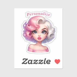 Retro Glamour Meisje Geanimeerde Cartoon Personali Sticker