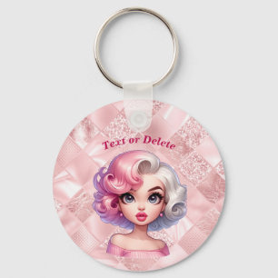 Retro Glamour Meisje Geanimeerde Lieve Cartoon Sch Sleutelhanger