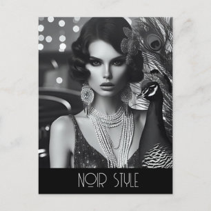 retro glamour meisje met pauw briefkaart