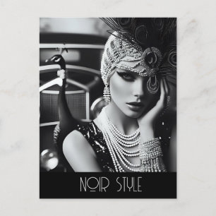  retro glamour meisje met pauw briefkaart