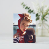 retro glamour meisje met poedel briefkaart (Staand voorkant)