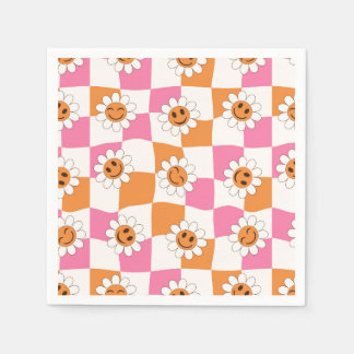 Retro glimlachende bloemen op kromgetrokken dambor servet