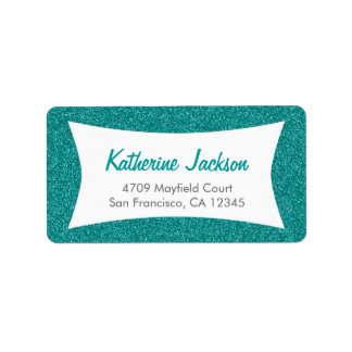 Retro Glitter Blauwgroen Adresetiketten Etiket