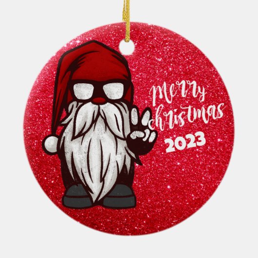 Retro Gnome Kerstversiering, stijl Keramisch Ornament (Achterkant)