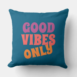 Retro Goede Vibes Alleen Typografie Teal Kussen
