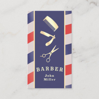 Retro  Gold Barber Tools Red Blue White Visitekaartje