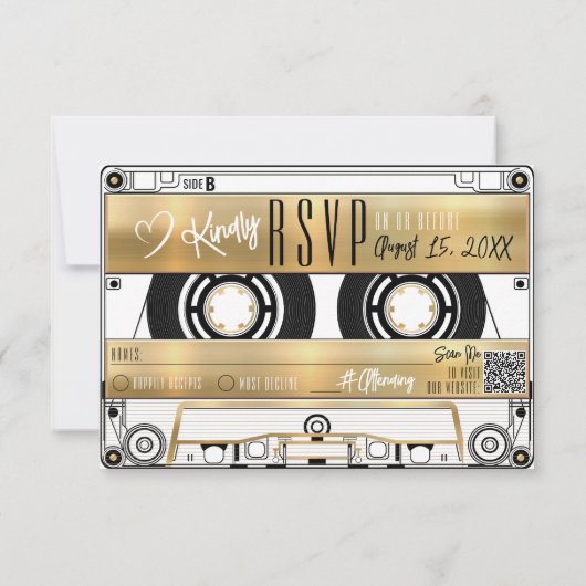 Retro Gold Cassettebandje bruiloft uitnodiging RSV (Achterkant)