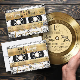 Retro Gold Cassettebandje bruiloft uitnodiging RSV