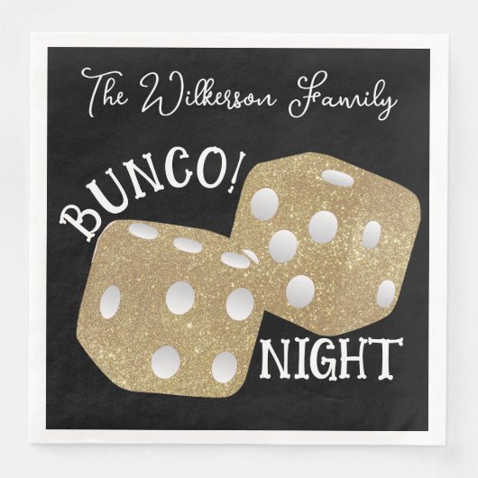 Retro Gold Dice Bunco Night op zwart Servet (Voorkant)