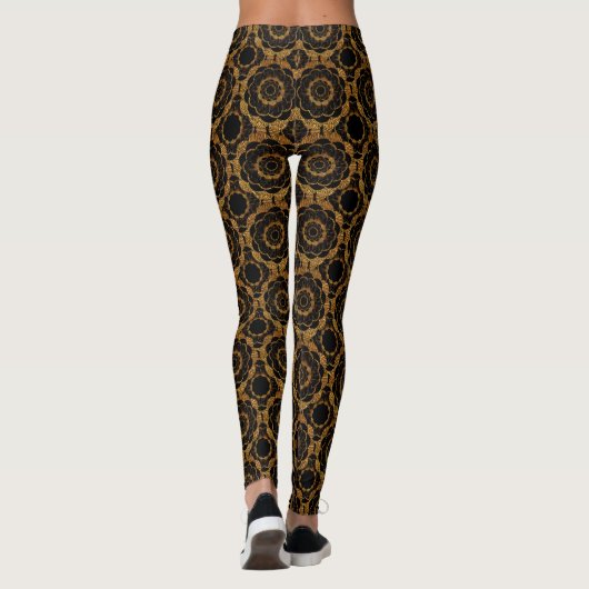 Retro Gold en Black Mandala Pattern Leggings (Achterkant)