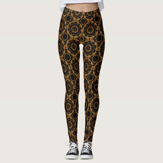 Retro Gold en Black Mandala Pattern Leggings (Voorkant)