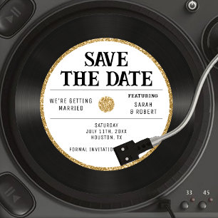 Retro Gold Glitter Vinyl Record Bruiloft Save The Date