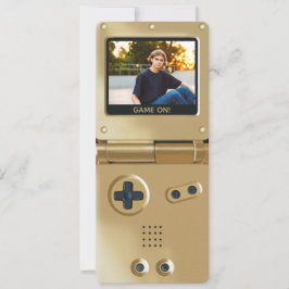 Retro Gold Handheld Gaming II Birthday Invitation Kaart
