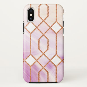 Retro Gold Iron Geometric Roze Marmer iPhone X Hoesje
