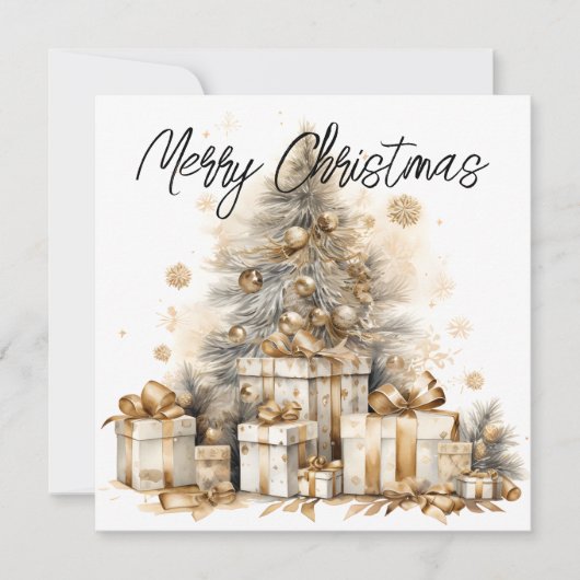 Retro Gold Kerstboom Vakantie Kaart (Voorkant)