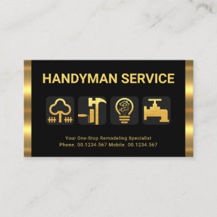Retro Gold Stripes Handyman Tool Pictogrammen Visitekaartje