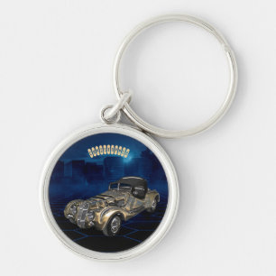 retro Golden Blue-mousserende auto Sleutelhanger
