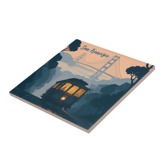 Retro Golden Gate Bridge, Cable Car, San Francisco Tegeltje (Zijkant)