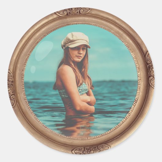 Retro Golden Stylish Portret Photo-display Ronde Sticker (Voorkant)
