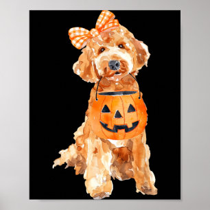 Retro Goldendoodle Pompoen Jack O Lantern Poster