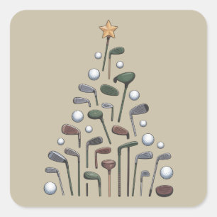 Retro Golf Club Kerstboom Golfen X-mas Vierkante Sticker