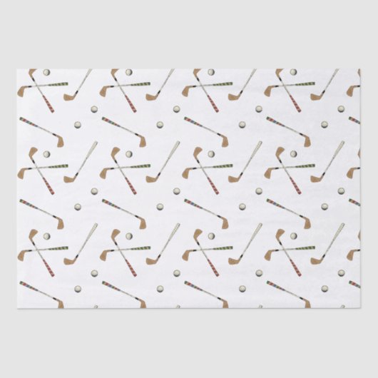 Retro Golf Golfer Clubs Balls Pattern Tissuepapier (Voorkant)